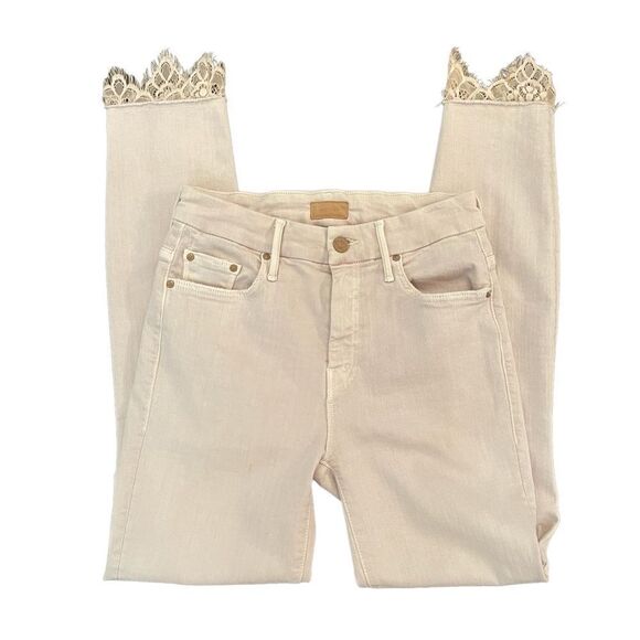 Mother Jeans High-Waisted Looker Dagger Ankle Fray Blush Women's 25 Light Pink - Picture 3 of 16